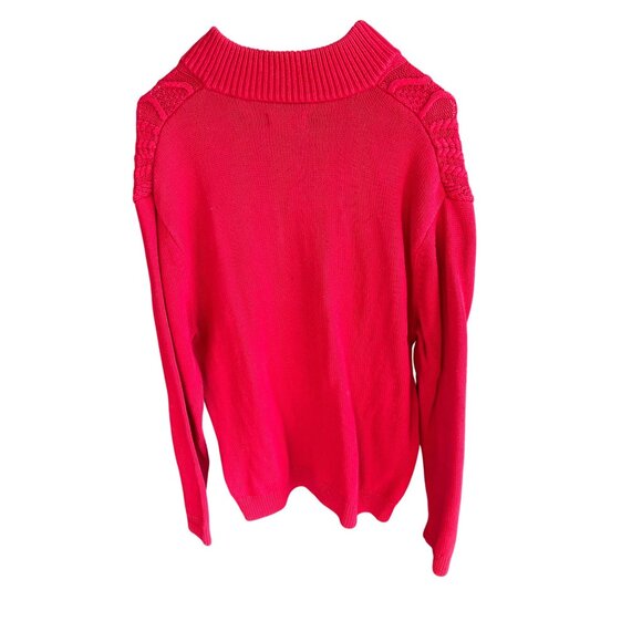 Chaps Red Cable Knit Button Up Sweater L/G 100% Cotton 32k - Picture 3 of 4